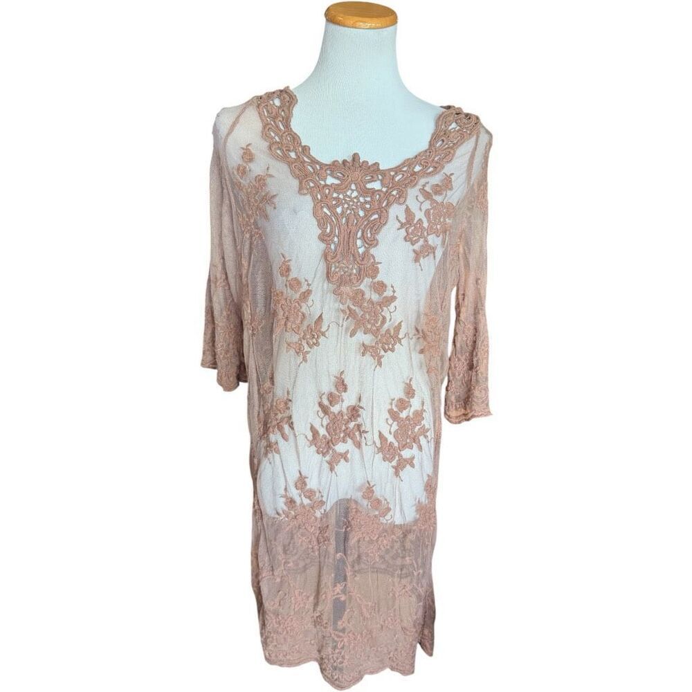 Womens Shein Curve Brown Lace Beach Pool Gauze Coverup Cover Up - Sz XL